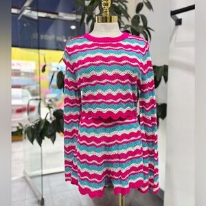 Santorini Wave Knit Set – Fuchsia & Aqua Striped Two-Piece